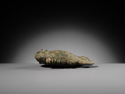 Lot 125 - A RARE BRONZE FIGURE OF A FISH, DONG SON CULTURE
