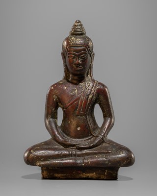 Lot 1491 - A BRONZE FIGURE OF A SEATED BUDDHA, AYUTTHAYA PERIOD