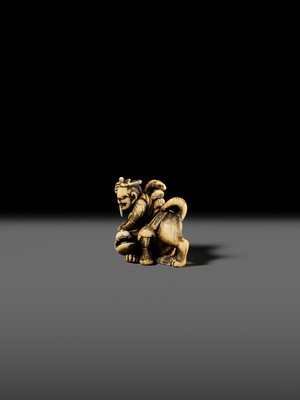 Lot 137 - SADATSUGU: A SUPERB IVORY NETSUKE OF INO HAYATA SLAYING THE NUE