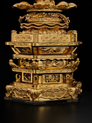 Lot 181 - A LARGE GILT WOOD FIGURE OF AMIDA NYORAI, BUDDHA OF INFINITE LIGHT, EDO PERIOD