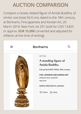 Lot 181 - A LARGE GILT WOOD FIGURE OF AMIDA NYORAI, BUDDHA OF INFINITE LIGHT, EDO PERIOD