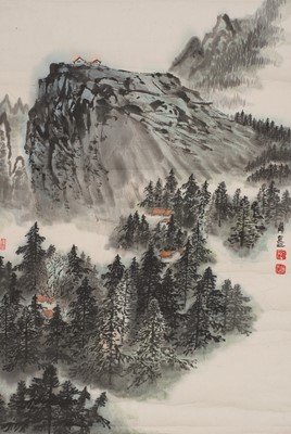 Lot 816 - LUO QIXIN: MOUNTAIN LANDSCAPE, MOUNTED AS A HANGING SCROLL