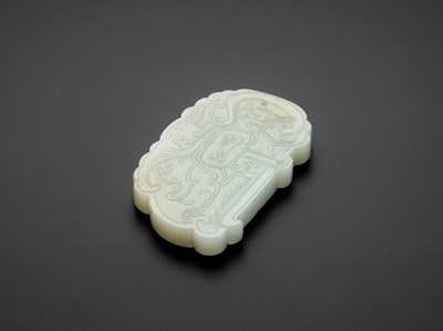 Lot 88 - AN INSCRIBED WHITE JADE PLAQUE, LATE QING TO REPUBLIC
