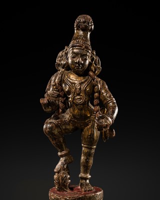 Lot 357 - A RARE GILT-LACQUERED WOOD FIGURE OF A DEITY