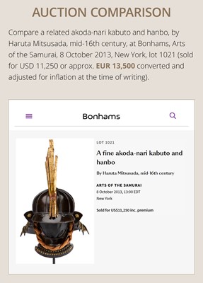 Lot 95 - A VERY RARE GILT-LACQUERED IRON ‘AKODA-NARI’ KAWARI KABUTO (ECCENTRICALLY SHAPED HELMET) WITH GOTO CLAN MON