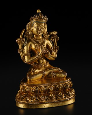 Lot 50 - A FINE GILT-BRONZE FIGURE OF MANJUSHRI, 18TH-19TH CENTURY