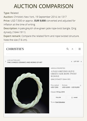 A DELICATE CELADON AND BROWN ’DRAGON’ JADE ROPE-TWIST BANGLE, QING DYNASTY