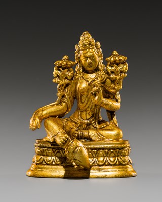 A GILT-BRONZE FIGURE OF GREEN TARA, ZANABAZAR SCHOOL