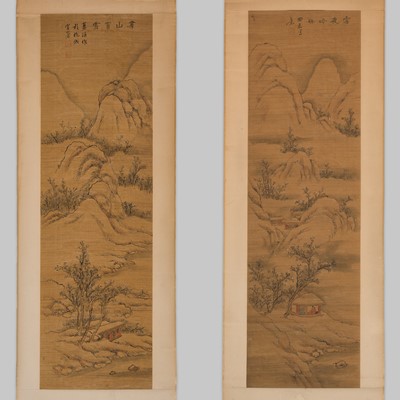 A PAIR OF SCROLL PAINTINGS OF SNOWY LANDSCAPES, c.1900s