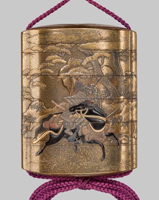 Lot 386 - KORYUSAI: A SUPERB FIVE-CASE INLAID LACQUER ‘SAMURAI’ INRO SET