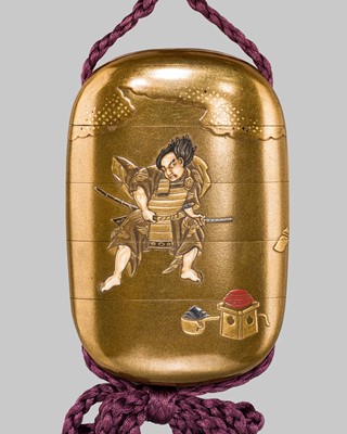 A FINE INLAID GOLD LACQUER FOUR-CASE ‘KUSAZURIBIKI’ INRO