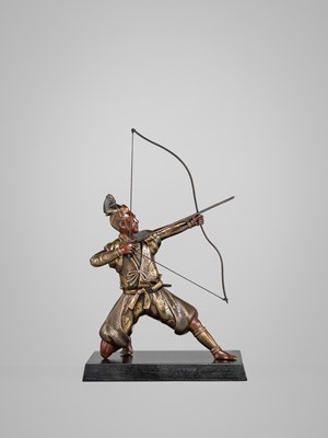 Lot 41 - MIYAO: A PARCEL-GILT BRONZE FIGURE OF AN ARCHER