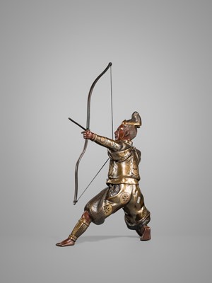 Lot 41 - MIYAO: A PARCEL-GILT BRONZE FIGURE OF AN ARCHER