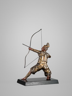 Lot 41 - MIYAO: A PARCEL-GILT BRONZE FIGURE OF AN ARCHER