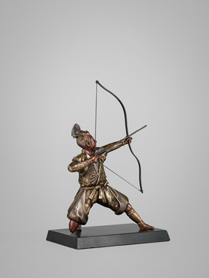 Lot 41 - MIYAO: A PARCEL-GILT BRONZE FIGURE OF AN ARCHER