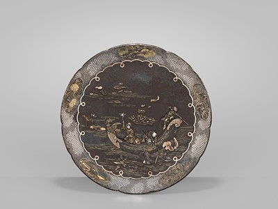 Lot 33 - INOUE OF KYOTO: A FINE KOMAI-STYLE MIXED-METAL-INLAID IRON DISH