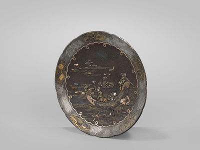 Lot 33 - INOUE OF KYOTO: A FINE KOMAI-STYLE MIXED-METAL-INLAID IRON DISH