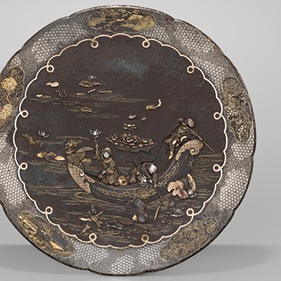 Lot 33 - INOUE OF KYOTO: A FINE KOMAI-STYLE MIXED-METAL-INLAID IRON DISH