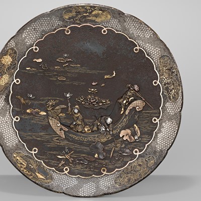 Lot 33 - INOUE OF KYOTO: A FINE KOMAI-STYLE MIXED-METAL-INLAID IRON DISH