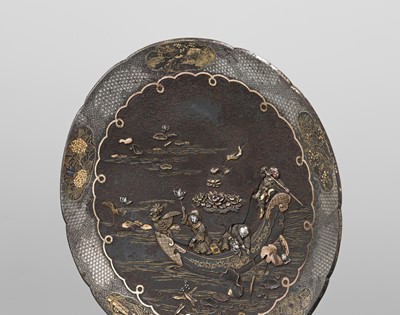 Lot 33 - INOUE OF KYOTO: A FINE KOMAI-STYLE MIXED-METAL-INLAID IRON DISH