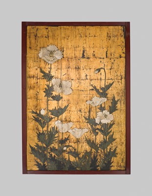 Lot 265 - A PAIR OF LARGE RINPA SCHOOL ‘POPPIES’ FUSUMA (SLIDING DOOR) PANELS, EX-COLLECTION WILLIAM GLADSTONE, FORMER BRITISH PRIME MINISTER