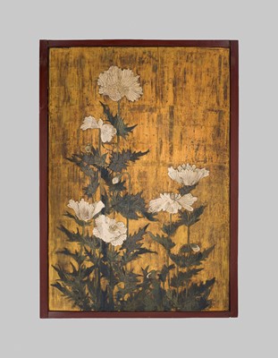 Lot 265 - A PAIR OF LARGE RINPA SCHOOL ‘POPPIES’ FUSUMA (SLIDING DOOR) PANELS, EX-COLLECTION WILLIAM GLADSTONE, FORMER BRITISH PRIME MINISTER