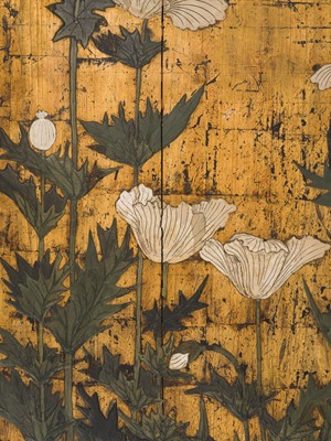 Lot 265 - A PAIR OF LARGE RINPA SCHOOL ‘POPPIES’ FUSUMA (SLIDING DOOR) PANELS, EX-COLLECTION WILLIAM GLADSTONE, FORMER BRITISH PRIME MINISTER