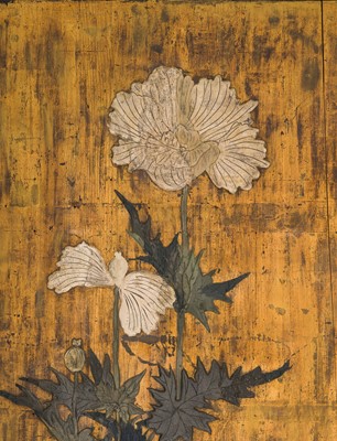 Lot 265 - A PAIR OF LARGE RINPA SCHOOL ‘POPPIES’ FUSUMA (SLIDING DOOR) PANELS, EX-COLLECTION WILLIAM GLADSTONE, FORMER BRITISH PRIME MINISTER