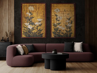 Lot 265 - A PAIR OF LARGE RINPA SCHOOL ‘POPPIES’ FUSUMA (SLIDING DOOR) PANELS, EX-COLLECTION WILLIAM GLADSTONE, FORMER BRITISH PRIME MINISTER