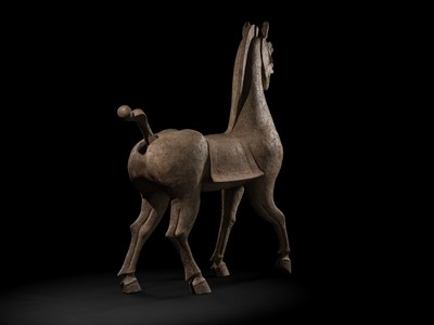 Lot 140 - A MONUMENTAL AND HIGHLY IMPORTANT SICHUAN POTTERY HORSE, HAN DYNASTY, THE LARGEST EVER RECORDED FROM THIS GROUP