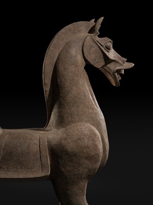 Lot 140 - A MONUMENTAL AND HIGHLY IMPORTANT SICHUAN POTTERY HORSE, HAN DYNASTY, THE LARGEST EVER RECORDED FROM THIS GROUP