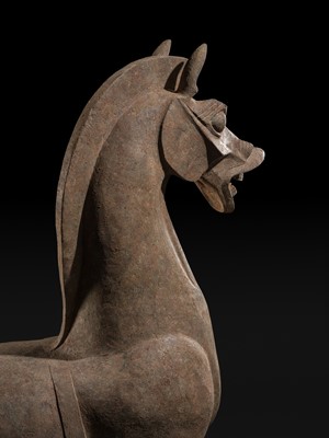 Lot 140 - A MONUMENTAL AND HIGHLY IMPORTANT SICHUAN POTTERY HORSE, HAN DYNASTY, THE LARGEST EVER RECORDED FROM THIS GROUP