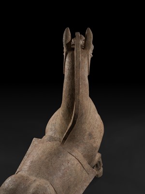 Lot 140 - A MONUMENTAL AND HIGHLY IMPORTANT SICHUAN POTTERY HORSE, HAN DYNASTY, THE LARGEST EVER RECORDED FROM THIS GROUP
