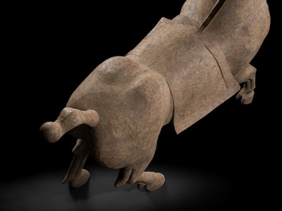 Lot 140 - A MONUMENTAL AND HIGHLY IMPORTANT SICHUAN POTTERY HORSE, HAN DYNASTY, THE LARGEST EVER RECORDED FROM THIS GROUP