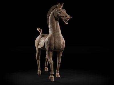 Lot 140 - A MONUMENTAL AND HIGHLY IMPORTANT SICHUAN POTTERY HORSE, HAN DYNASTY, THE LARGEST EVER RECORDED FROM THIS GROUP