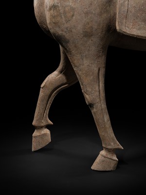 Lot 140 - A MONUMENTAL AND HIGHLY IMPORTANT SICHUAN POTTERY HORSE, HAN DYNASTY, THE LARGEST EVER RECORDED FROM THIS GROUP