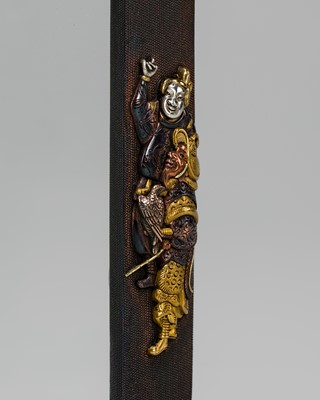 Lot 586 - SHOZUI: A FINE ‘FALCONERS’ KOZUKA WITH INSCRIBED BLADE