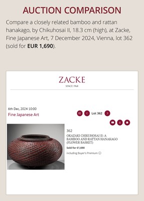 Lot 1557 - OKAZAKI CHIKUHOSAI II: A BAMBOO AND RATTAN HANAKAGO (FLOWER BASKET)