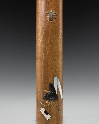 A FINE INLAID AND LACQUERED WOOD KISERUZUTSU WITH A RUSU MOYO (ABSENT MOTIF) FOR MINAMOTO NO YORIMITSU AND THE EARTH SPIDER
