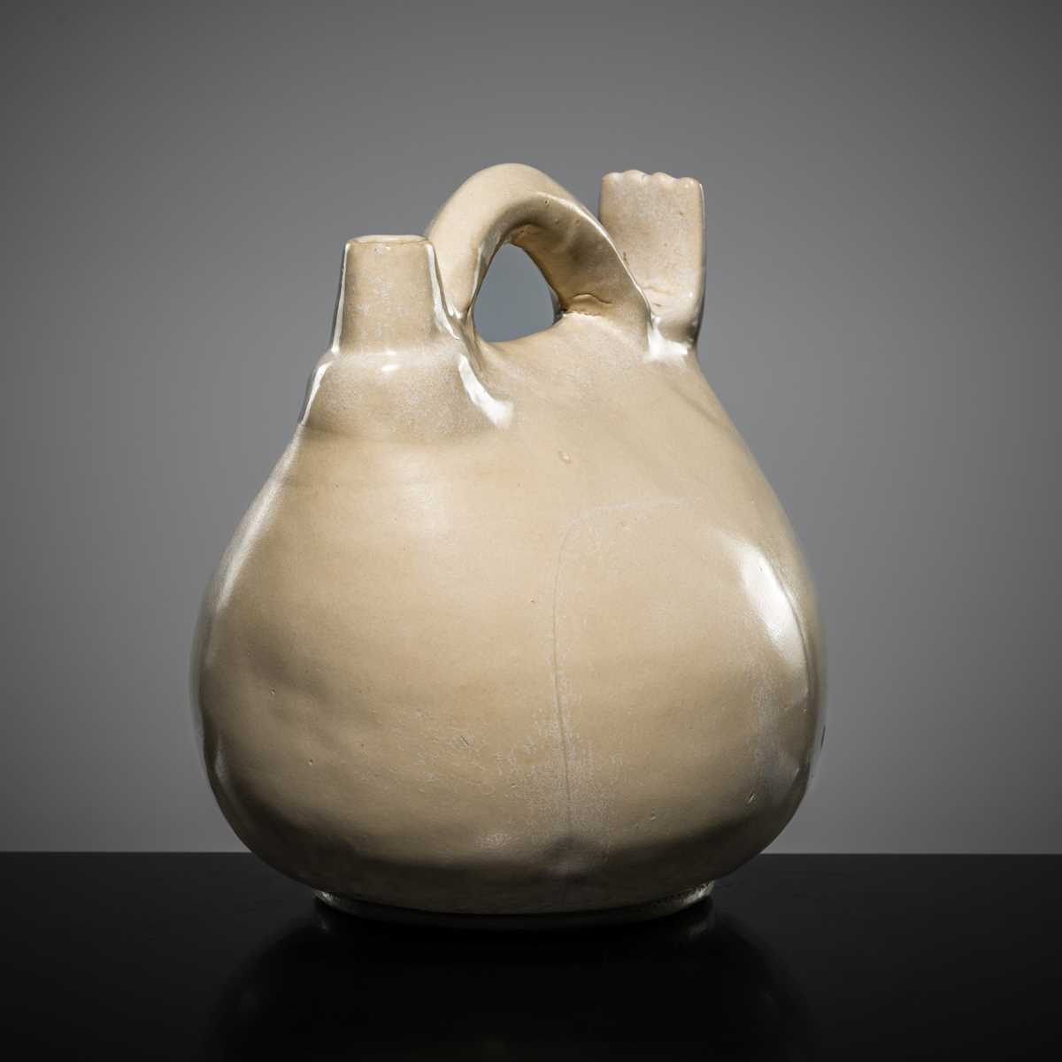 A WHITE-GLAZED BAG-SHAPED FLASK, LATE TANG DYNASTY