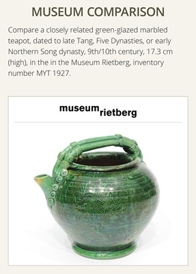 A GREEN-GLAZED MARBLED TEAPOT, LATE TANG DYNASTY-EARLY LIAO DYNASTY