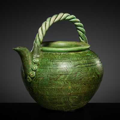 Lot 216 - A GREEN-GLAZED MARBLED TEAPOT, LATE TANG DYNASTY-EARLY LIAO DYNASTY