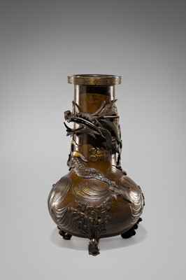 Lot 1541 - SHUHO: A PARCEL-GILT BRONZE VASE WITH A DRAGON