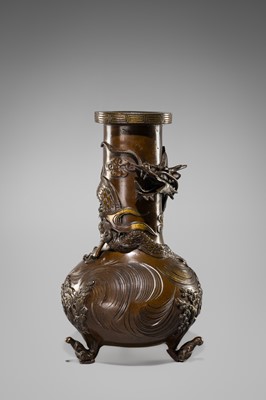 Lot 1541 - SHUHO: A PARCEL-GILT BRONZE VASE WITH A DRAGON