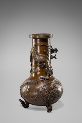 Lot 1541 - SHUHO: A PARCEL-GILT BRONZE VASE WITH A DRAGON