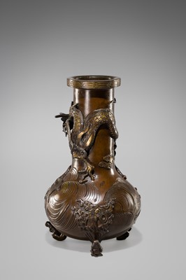 Lot 1541 - SHUHO: A PARCEL-GILT BRONZE VASE WITH A DRAGON