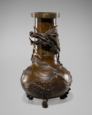 Lot 1541 - SHUHO: A PARCEL-GILT BRONZE VASE WITH A DRAGON