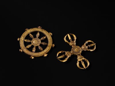 TWO GILT BRONZE BUDDHIST RITUAL OBJECTS: KATSUMA AND RINPO, KAMAKURA PERIOD