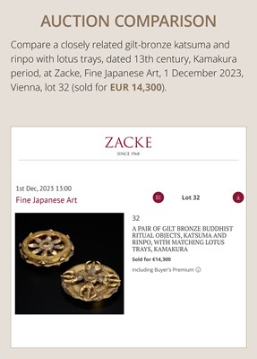 TWO GILT BRONZE BUDDHIST RITUAL OBJECTS: KATSUMA AND RINPO, KAMAKURA PERIOD