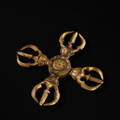 TWO GILT BRONZE BUDDHIST RITUAL OBJECTS: KATSUMA AND RINPO, KAMAKURA PERIOD